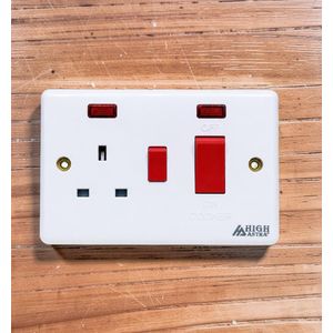 HIGH ASTRA Heavy Duty Cooker Control Switch 45A with 13A Socket for Kitchen Installations