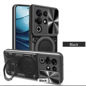 Military-Grade Rotating Ring Stand Case for itel S25 Ultra – Shockproof Dual-Layer Cover with Sliding Camera Protector (Black)