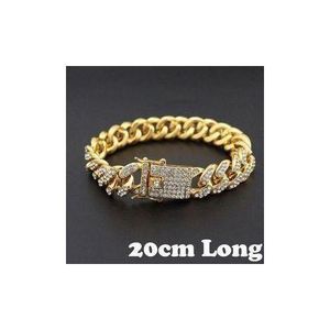 Jewelry New Luxury 12mm Iced Out Cuban Link Chain Bracelet For Women Men Gold Color Bling Rhinestone Bracelet