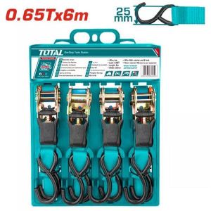 TOTAL 25mmx6m 0.65T S Hook Ratchet Straps Set 4Pcs – THTRS065606