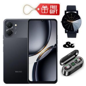 Tecno Pop 20 6.75'' 120Hz Display, 64GB ROM +4GB RAM  13MP AI Camera, 5000mAh , Black + Web  Watch & F9 Earbuds 