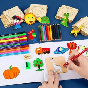 20pcs Montessori Kids Toys Drawing Toys Wooden DIY Painting Template Stencils Learning Educational Toys for Children Gift