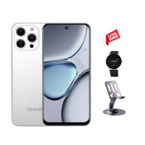 Oking OK i15 Pro Max, 6.67" inch HD+ In Cell Screen, 64GB ROM + 5GB (2+3GB )Extended Ram, 13MP+8MP ultra Camera, Side Mounted Fingerprint Sensor, 5000 mAh (Web Watch + Phone Stand) - Silver