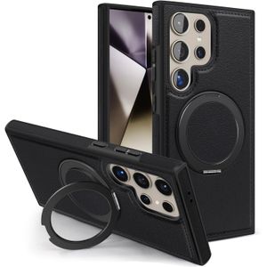 Pu Premium Leather Case with 360 Rotating Stand for Samsung Galaxy S25 Ultra Shockproof Protective Cover with Magnetic Ring Holder Kickstand
