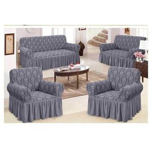 Turkish Sofa Covers 5-Seater, Jacquard Loose Covers Set Grey