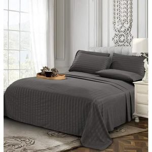 Elegant Comfort Grey Stripe Sheet Set 1500 Thread Count Polyster Microfiber, 2 bedsheets & 2 pillow cases