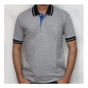 100% Cotton Unisex GreyCollar Black Polo Tshirt- Grey with Black Collar