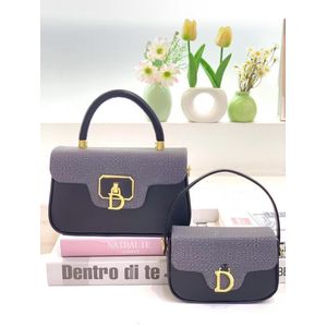Luxury designer dark gray Tweed Handbag for Women, Signature D Top-Handle Bag with Gold Hardware