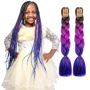 Ombré Braids KE 2 packs Sparkle Braids Glitter Ombre Braiding Hair Grape Sparkle Braid