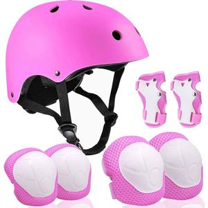 Comfortable High Quality Pink Skating Protective Guards with Hard Helmet, Elbow Knee and Hands Caps Full Protection Gears 