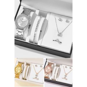 Ladies 5 Piece Jewelry Gift Set – Watch Necklace Bracelet Earrings Ring