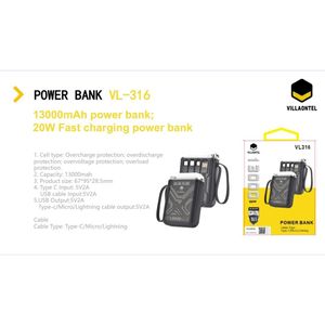 VILLAONTEL 20w powerbank  13000mAh...black