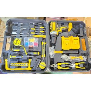30pc toolset with drill, drill bits, hammer, saw, screw drivers 