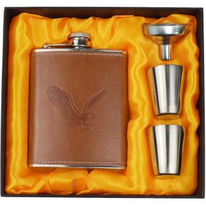 Steel Hip Flask Stainless Steel Whisky Hip Flask with Funnel and Faux Leather Case for Hiking Travel 