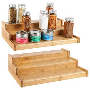 3 Step Multipurpose Bamboo Spice Organizer - 30×23×11cm, Kitchen Counter & Cabinet Storage Rack