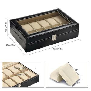 12 Slots Leather Watch Case Storage Box New Mens Watch Holder Watch Box Organizer Fashion Watch Display