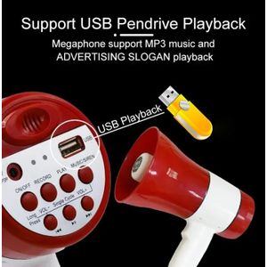Handheld Megaphone with Loud Speaker, Recorder USB Memory Card Input Announcing Talk Record Play Siren Music, Rechargeable Battery Included