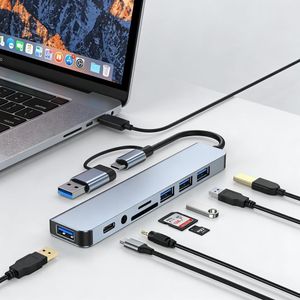 8-in-2 USB 3.0 & USB C Multiport Adapter | Built-in SD Card Reader & Audio Jack | Dual-Port USB Extender Splitter | Compatible with MacBook Pro/Air, PC, Laptop & Tablet