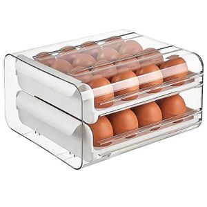 Egg Storage Box Drawer-Type Refrigerator Storage Box Plastic Transparent 32 Grid Egg Holder