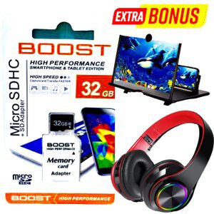 Boost 32 GB Micro SDHC Memory card // Smartphone Magnifier // Luminous Black Red Headphone 