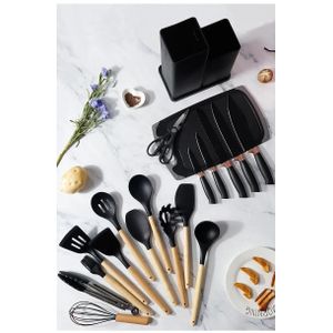 Executive 19-Piece Silicone Cooking Spoon Set – Heat Resistant, Non-Stick Kitchen Utensils (Black & Grey)