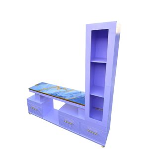 Modern Wooden L-Shaped Tv Stand with Shelf Cabinet and Marble Coating 