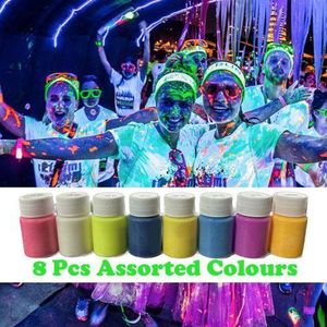 8pcs Assorted 20g Fluorescent Glow in the Dark Body Luminous Paint UV Blacklight Acrylic Bright Pigment Night Running Party DIY