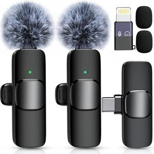 SIKITUT  Wireless Lavalier Microphone for iPhone Android, 2 Mini Lapel Microphones with Hair-ball Cover