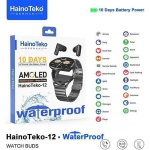 Haino Teko H12 Smartwatch for Men Waterproof AMOLED Display Wireless Earbuds 3 Straps & Charging Cable, Smart Watch