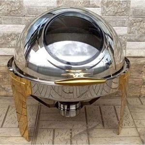 Large Capacity Round Chaffing Dish With Golden Stand