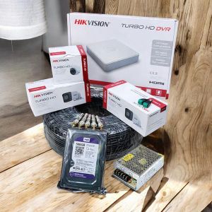Hikvision 3 1080P Full HD 2MP Maintenance Free Outdoor Security CCTV Cameras Complete System Kit With 4 Channel DVR Machine+50M Coaxial Cable