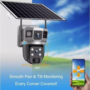Solar Light Dual Lens 4G Solar Powered PTZ Camera, 6MP Wireless Outdoor Camera,360° Pan & Tilt, with Full Color Night Vision,15400mAh Battery