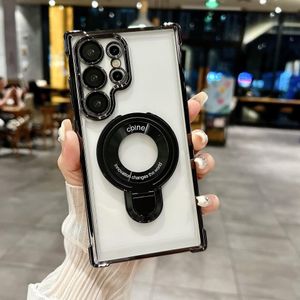 Deluxe Anti-Fall Magnetic Case for Samsung S23 – Blue Frame, Transparent Back, and Shockproof Bumper