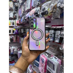 Black shiny Electroplated Clear Case With Magnet, Compatible With Magsafe, Supports Wireless Charging, Case Cover for Samsung Galaxy A55