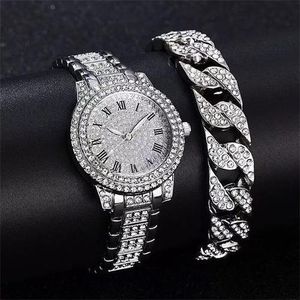 2PS Silver Roman Round Quartz Watch Women's Luxury Silver Stainless Steel Gift Watch+Jewelry Set