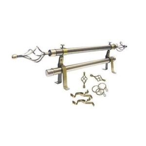 Double Adjustable Curtain Rod Set 1m Antique Brass – Layered Sheer and Heavy Drapes with Decorative Finials