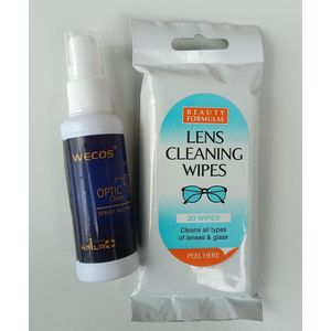 Optica Liquid Lens Cleaner + Beauty Formulas Lens Cleaning Wipes Dust Grime For Shinier Clearer Glasses & Contact Lens jm