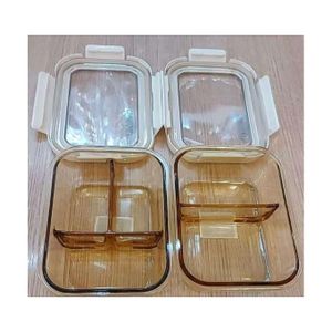  Fridge and Microwave Safe 3 Compartments Glass Dish with Cover