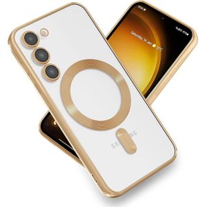 Samsung Galaxy S23 Phone Case, Gold Electroplated Clear Case with Magnet for Magsafe & Wireless Charging Support for Second Device