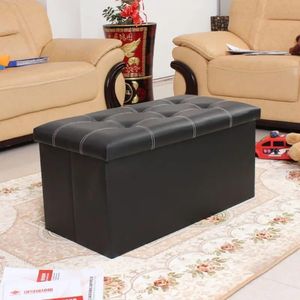 Ottoman Storage Box Large Leather Wear Foldable Organizer for Bedding Clothes Toys Durable Waterproof Base Stylish Black Furniture Home Essentials
