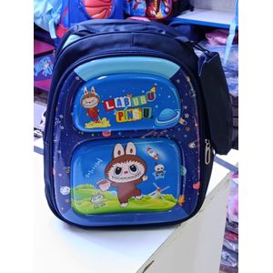 2 in 1 Playgroup Backpack – Labubu Cartoon Character Print, Dark Blue