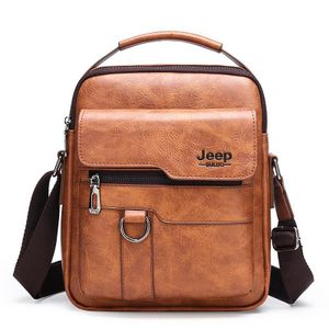 Jeep Buluo Men’s PU Leather Crossbody Bag – Multi-Zip Compact Shoulder Bag with Handle