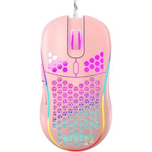 Wired Gaming Mouse with RGB On/Off Switch, 7200 Adjustable DPI, Ergonomic Lightweight Design & High Precision Sensor for PC/Mac Gamers (Pink)
