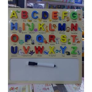 Wooden Alphabet Puzzle Board with Whiteboard.
