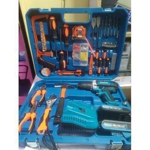 Makita Multifunctional DIY Household And Professional Electric Drill Tool Set-hardware Toolbox Electrician Woodworking Repair Tool Combination Set, With 36v Cordless Drill With Drilling And Impact Functions