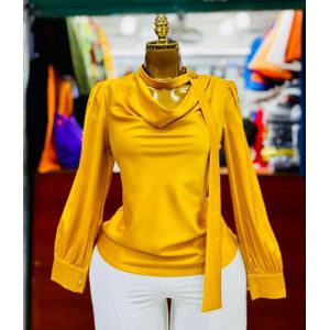 Fashion Style Silk Long sleeved ladies tops/plain colored tops / official tops