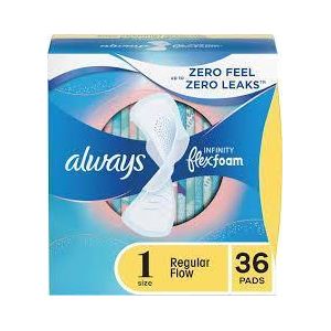 Always  Infinity Feminine Pads For Women, Size 1 Regular Absorbency, Multipack, With Wings, With Flexfoam, Unscented, 36 Count