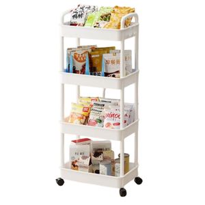Premium 4-Tier Multifunctional Organizer Rack - Heavy-Duty Hard Plastic Storage Shelving Unit - Slim Space-Saving Kitchen, Bathroom, & Office Utility Trolley - Cream