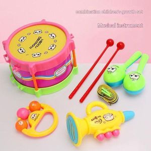 5pcs baby musical instrument set, including drums, drumsticks, maracas, rattles, and trumpets