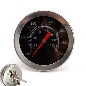 stainless steel barbecue grill thermometer featuring a dual-scale dial for measuring temperature in both Celsius and Fahrenheit.